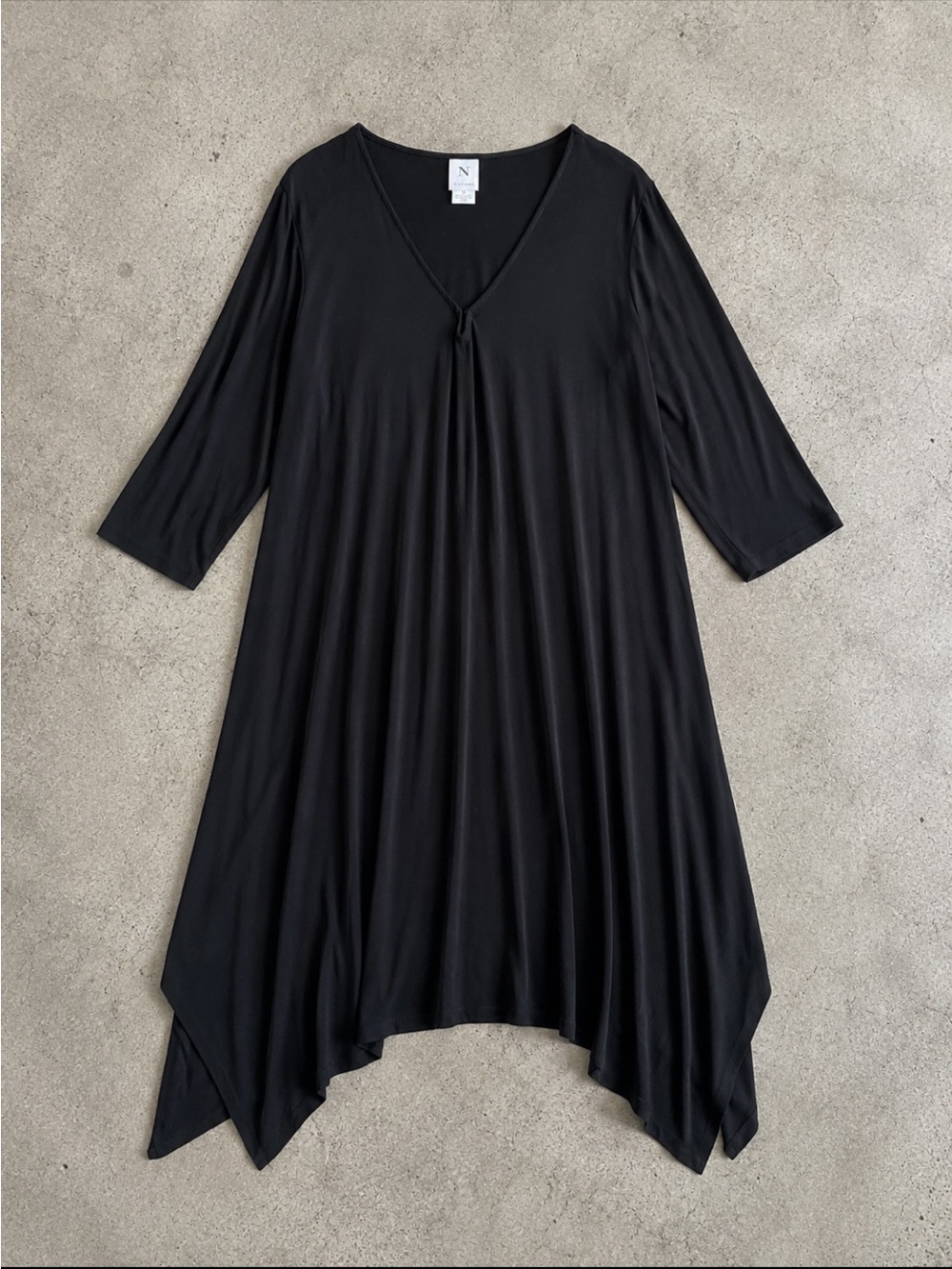Natori Black Asymmetrical Hem Knit Nightgown Sleep Dress 1X Soft Rayon Stretch